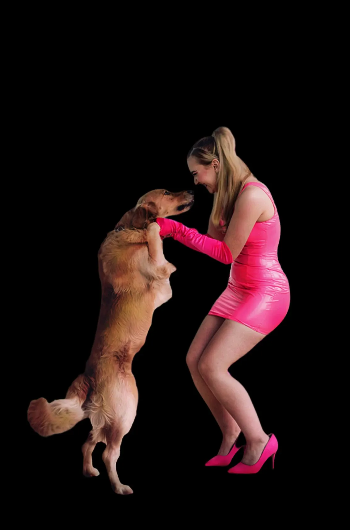 Kière sharing a playful moment with her dog.